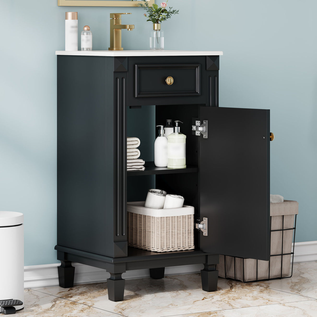 Bathroom Vanity With Sink, Soft-Closing Door, Adjustable Shelf