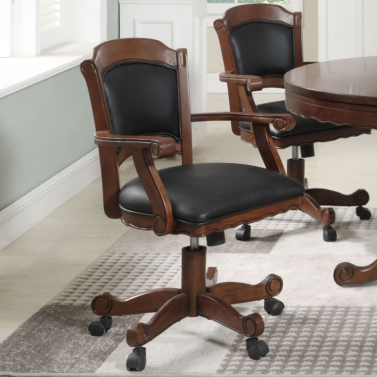 Upholstered Game Chair With Caster Wheels - Black