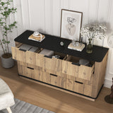 Modern 9 Drawer Cabinet With Metal Rounded Corners Multi Functional Storage - Black
