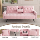 Sofa Bed With Nail Head Trim And Cup Holders - Pink
