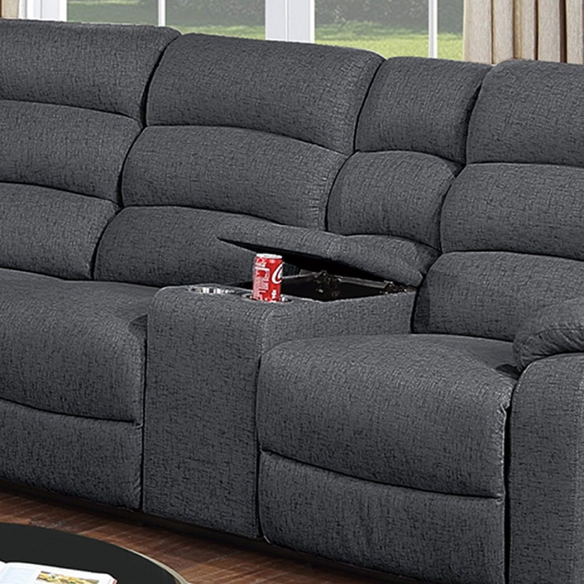 Manual Motion Reclining Loveseat 3 Piece Sectional Set With Console Storage And Cup Holders