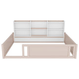 Platform Floor Bed With Guardrail Fence And Side Storage Shelves