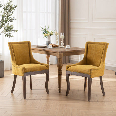 Ultra Side Dining Chair, Thickened Fabric Chairs With Neutrally Toned Solid Wood Legs, Bronze Nail Head (Set of 2) - Chair Sets - Alpine Outlets