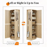 Tall Freestanding Bathroom Storage Cabinet With Adjustable Shelves And Side Hooks