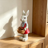 Whimsical Rabbit Statue Flower Pot Ornament, Garden Decor - Pink / White