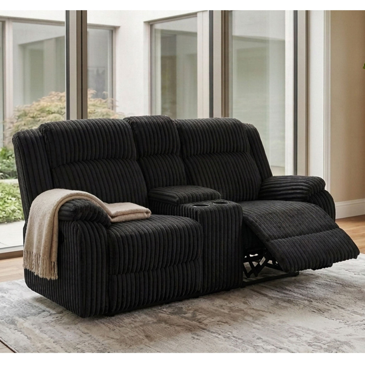 Motion Loveseat Recliner With Console Soft Seat Upholstered For Living Room - Black