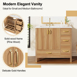 Bathroom Vanity, 2 Soft Close Doors, 4 Soft Close Drawers, Adjustable Shelf, Storage Cabinet - Acacia Wood