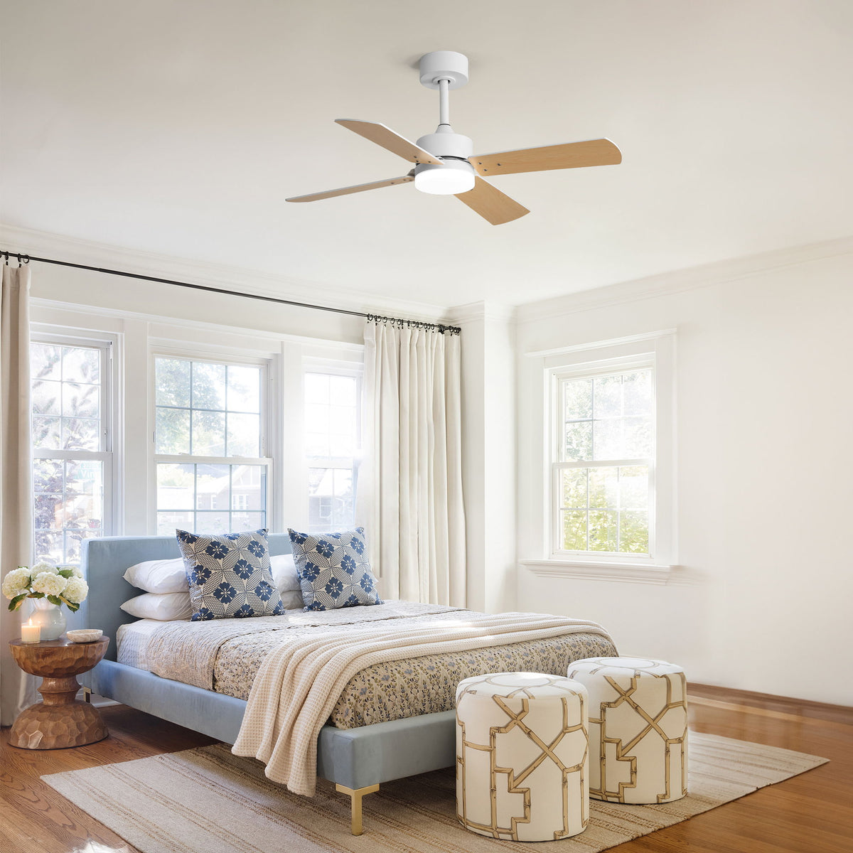 42" Ceiling Fan With Light And Memory Function, DC Reversible Motor, 4 Blades