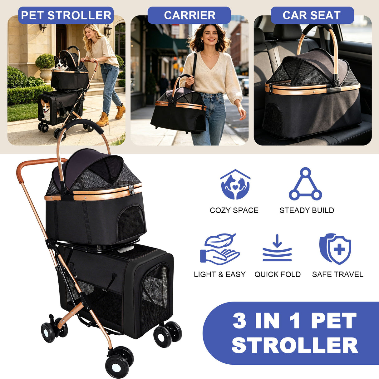Double Pet Stroller For Dogs And Cats