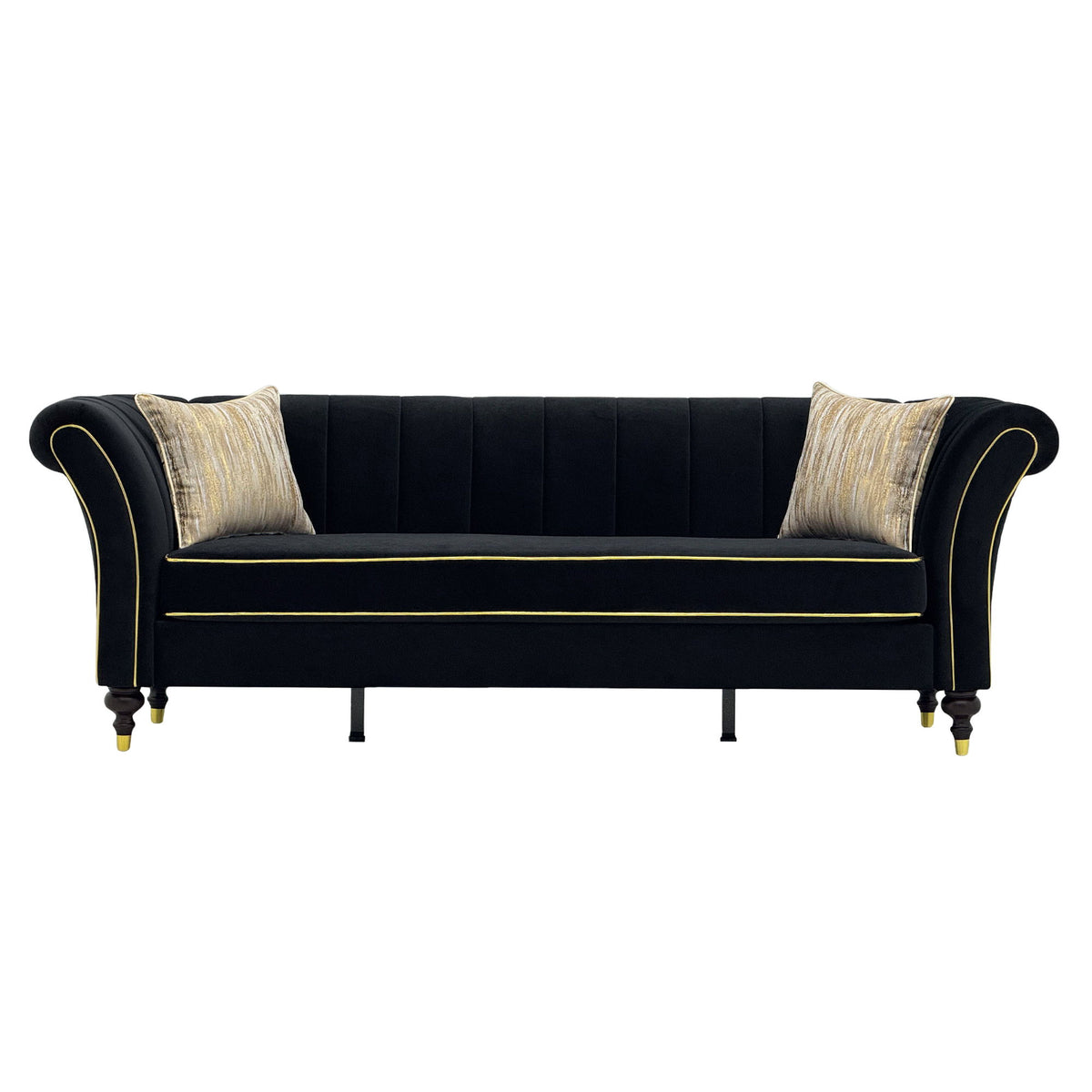 3 Seater Sofa With Rolled Arms, Vertical Channel Tufted Backrest