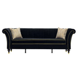 3 Seater Sofa With Rolled Arms, Vertical Channel Tufted Backrest