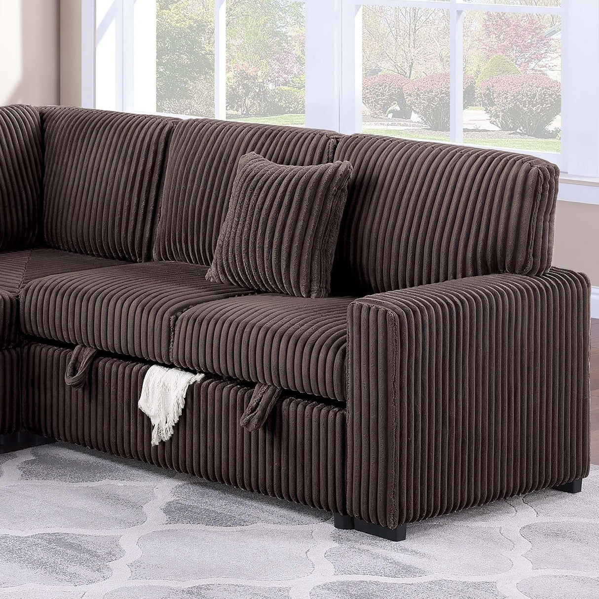Convertible Sectional Upholstered Sleeper Sofa With Storage Chaise
