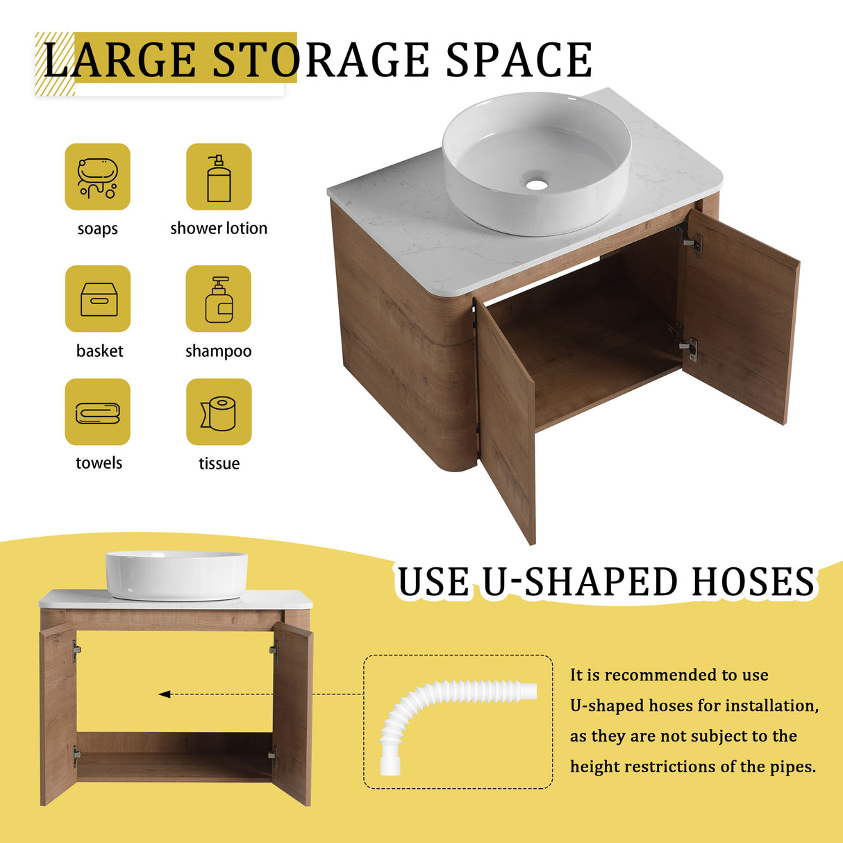 Wall Mounted Bathroom Vanity & Art Sink & 1 Soft Close Door
