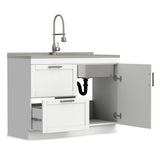 Hennessy - Laundry Utility Sink And Cabinet With Dual Sink And Pull Out Faucet - White