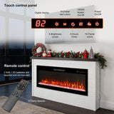 65" Electric Fireplace With Wall Mantel, 50" Fireplace Insert Heater, Remote Control, Timer For Living Room - Antique White