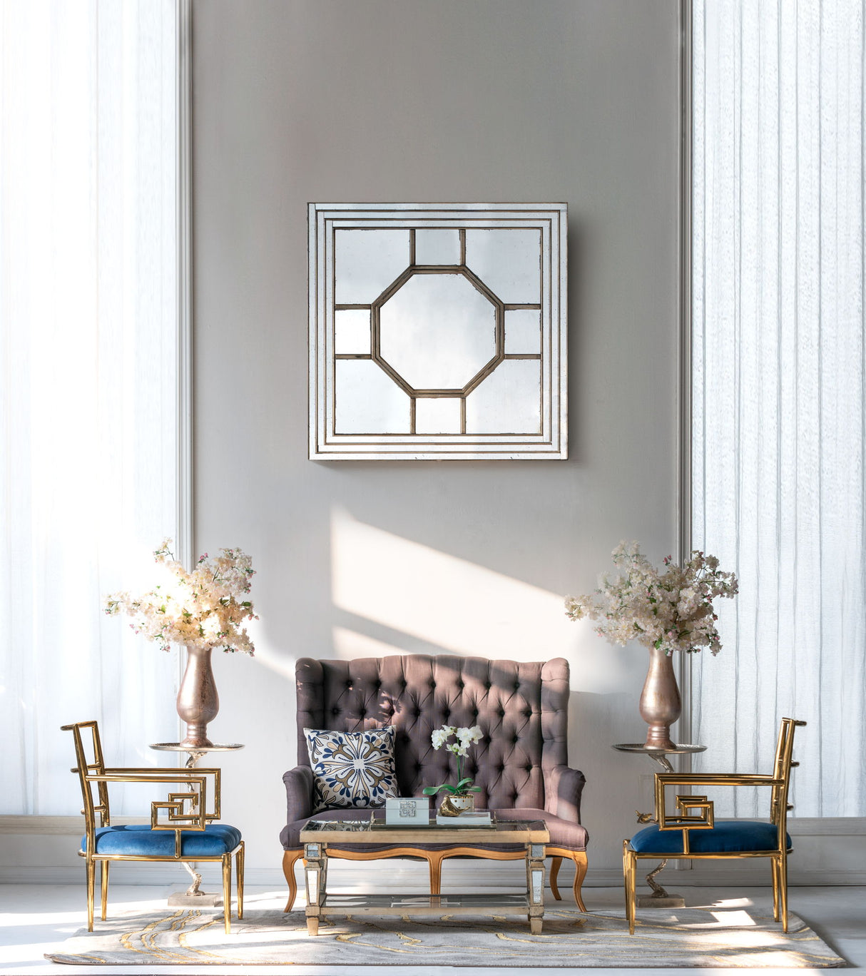 Antique Style Decorative Square Wall Mirror With Mirrored Frame, Wall Decor For Living Room Entryway, Console Lean Against Wall - Silver - Wall Mirrors - Alpine Outlets