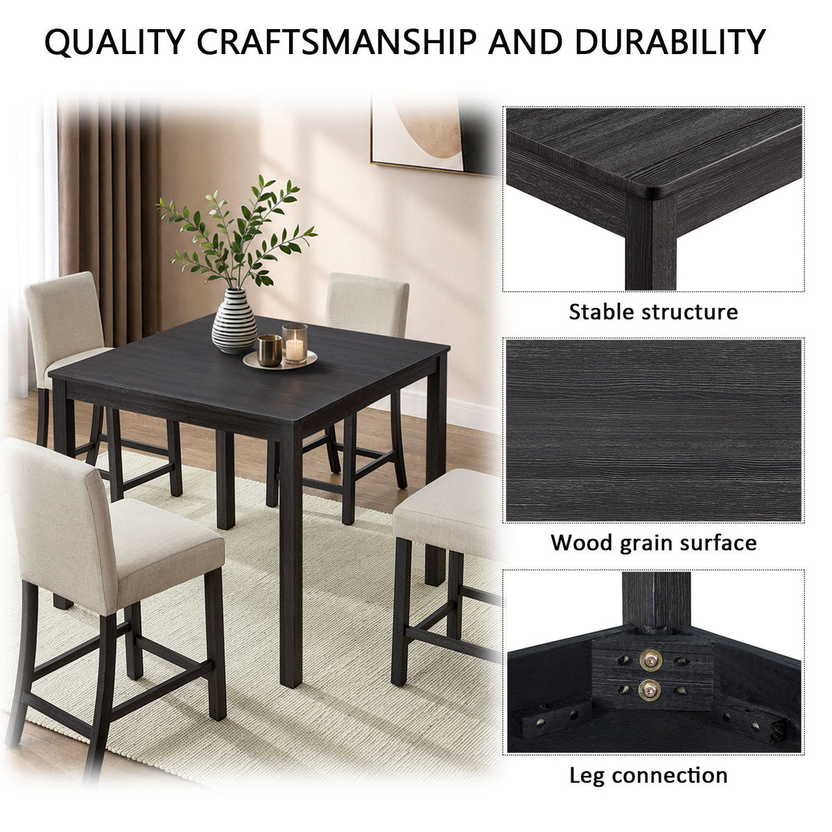 5 Piece Counter Height Table Set With 4 Chairs
