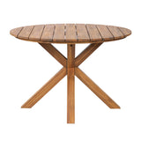 5-Piece Outdoor Acacia Wood Round Dining Set Beige Cushion