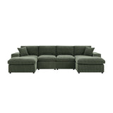 Upholstered Symmetrical Modular Sectional With 6 Seating Options And Movable Ottomans - Dark Green