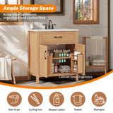 Bathroom Vanity With Sink, Adjustable Shelf & Door Organizers - Walnut