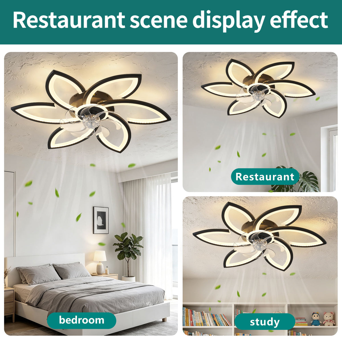 30" Flower 6 Speed Ceiling Fan With Remote Controlled LED Lights, Low Profile Flush Mount Fan