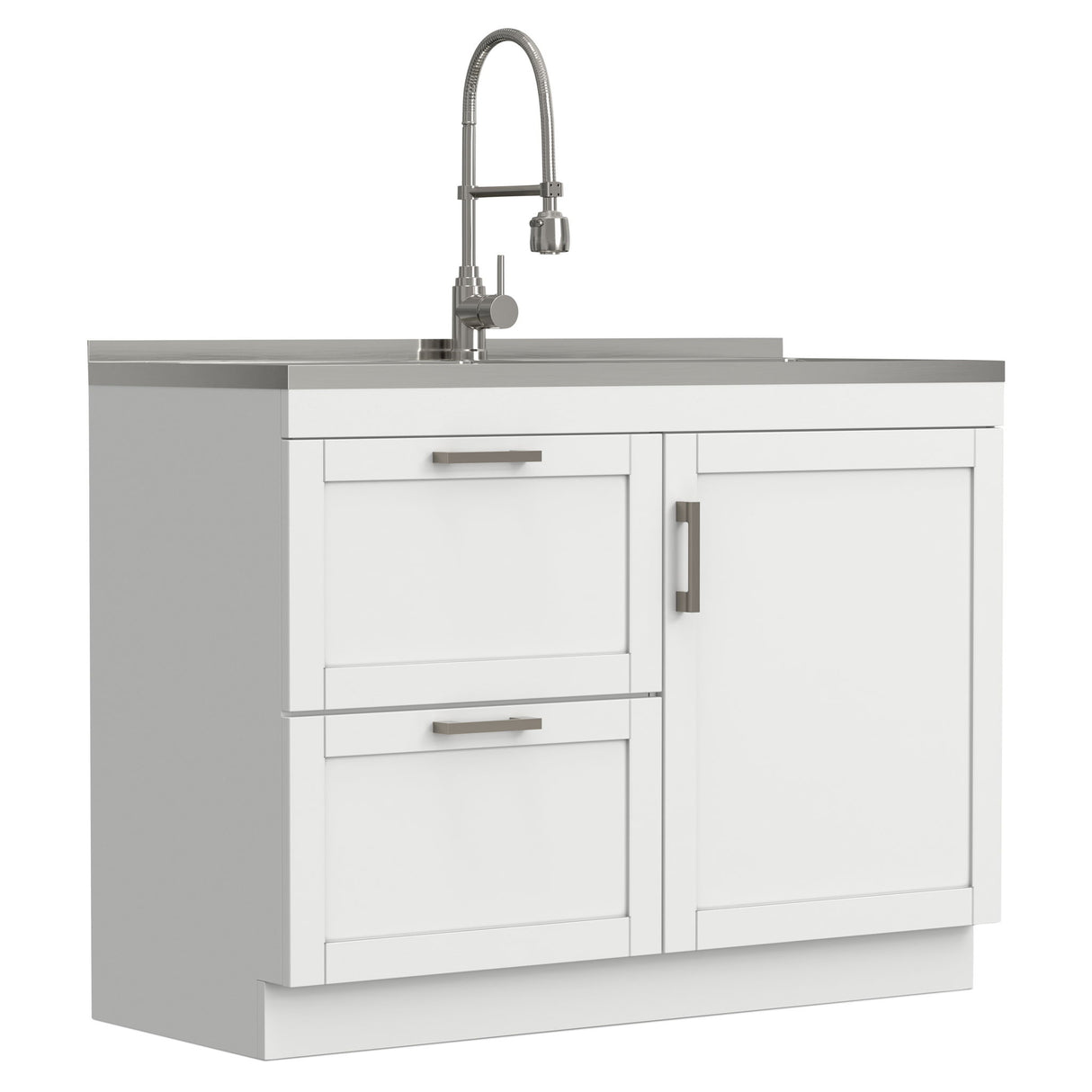 Hennessy - Laundry Utility Sink And Cabinet With Dual Sink And Pull Out Faucet - White