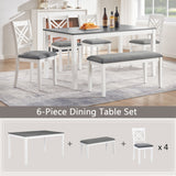 6 Piece Kitchen Dining Set, Rectangular Dining Table With 4 Upholstered Chairs And Bench - Gray / White
