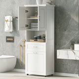 Tall Bathroom Cabinet With Tilt-Out Laundry Basket And Upper Storage