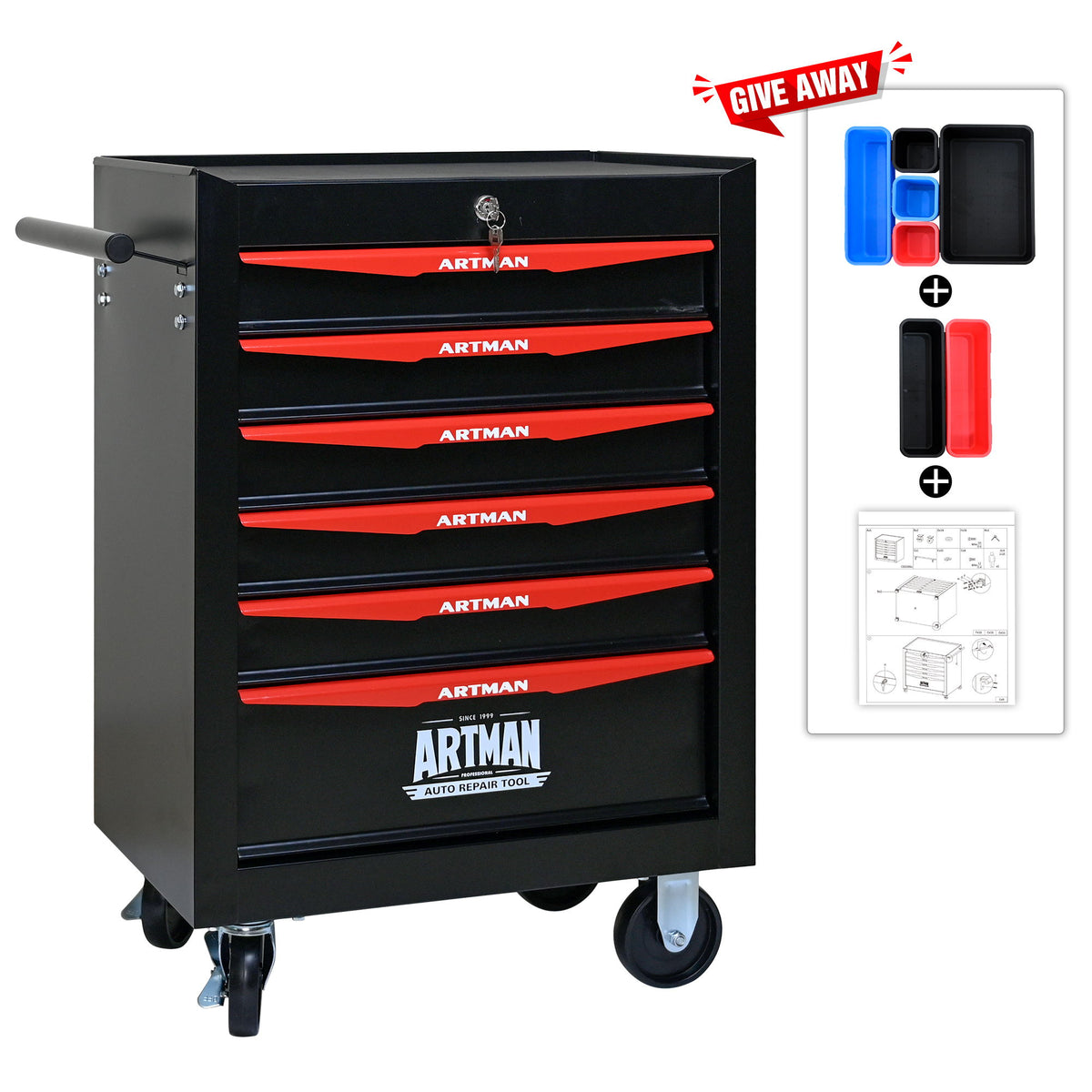 Rolling Metal Tool Chest With Drawers, Steel Storage Cabinet With Ball Bearing Slides