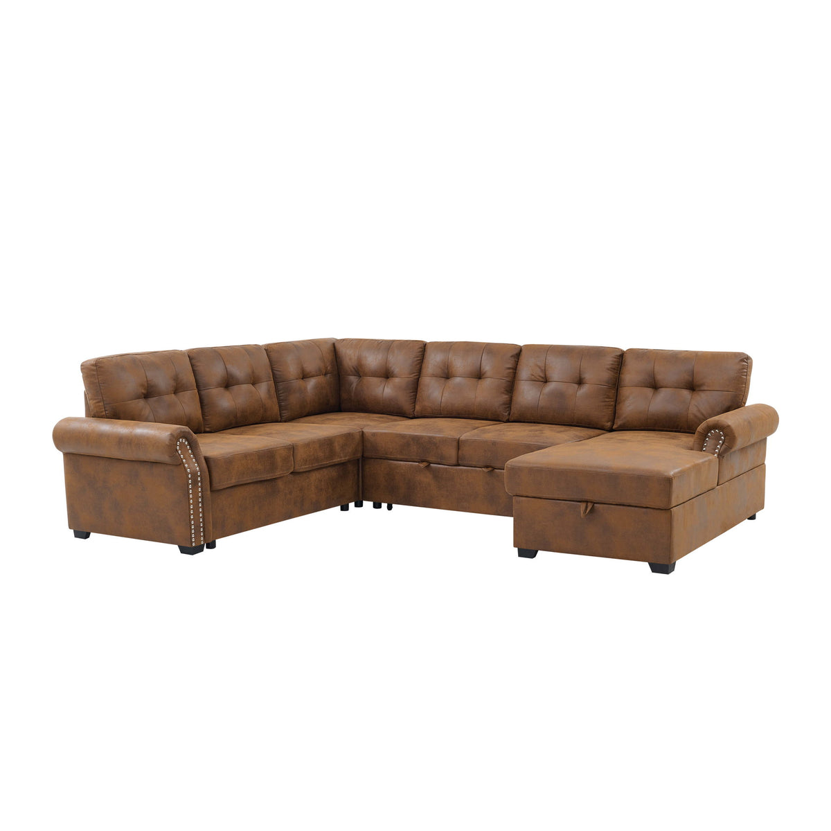 Arm Sectional And Pull Out Bed - Brown