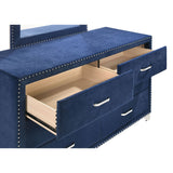 6 Drawer Upholstered Dresser With Mirror - Blue