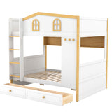 Bunk Bed With House Shaped Guardrails, Storage Shelves, And Trundle
