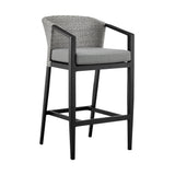 Palma - Outdoor Patio Bar Stool In Aluminum And Wicker With Gray Cushions