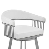 Chelsea - 25" Counter Height Swivel Bar Stool - Silver Finish And White Faux Leather