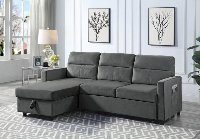 Ivy - Velvet Reversible Sleeper Sectional Sofa With Storage Chaise And Side Pocket - Sleeper Sectionals - Alpine Outlets