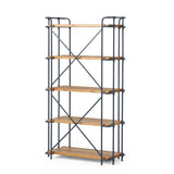 Yorktown - Industrial 5 Shelf Bookcase With Metal Pipework And Solid Fir - Natural