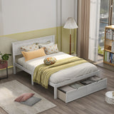 Full Size Platform Bed With Under Bed Drawers - White