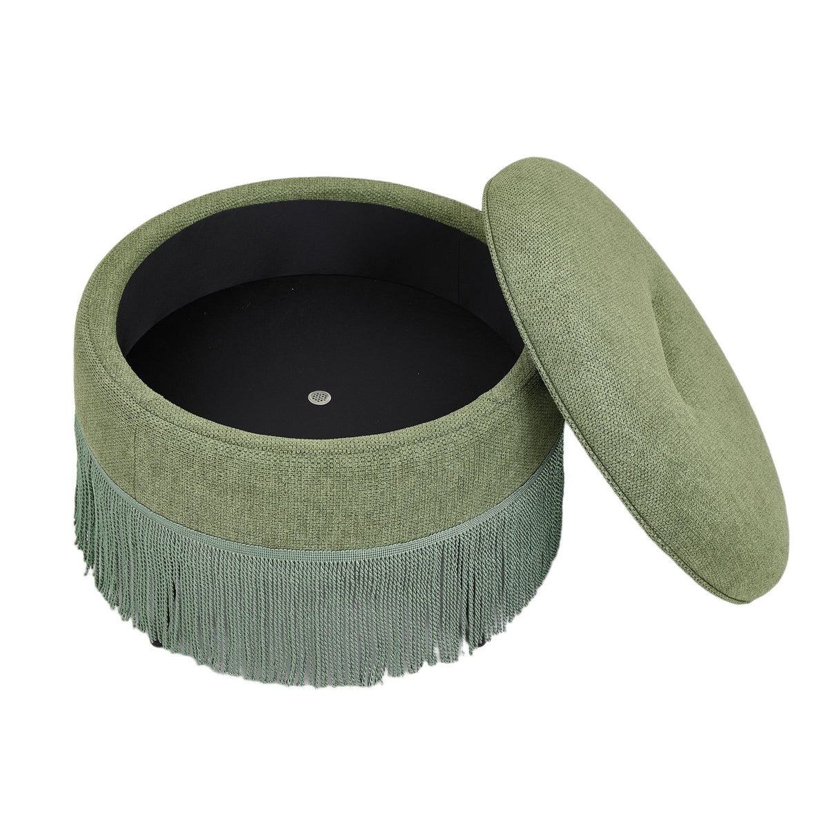 Round Storage Ottoman With Tassel, Decorative Accent Pouf For Living Room
