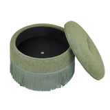 Round Storage Ottoman With Tassel, Decorative Accent Pouf For Living Room