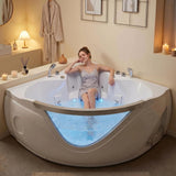 Xavier - Double Corner Massage Bathtub, Equipped With Gfci Plug And Ul Certified Water Pump, Upc Certified Drain - Milk White