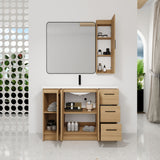 Freestanding Bathroom Vanity Set With Tall Side Cabinet, 3 Drawers And 3 Door Cabinet, Integrated Sink, Large Storage - Glossy White / Light Oak