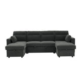 Convertible Sectional Sofa With Storage Chaise, Cup Holders And Pull Out Sleeper