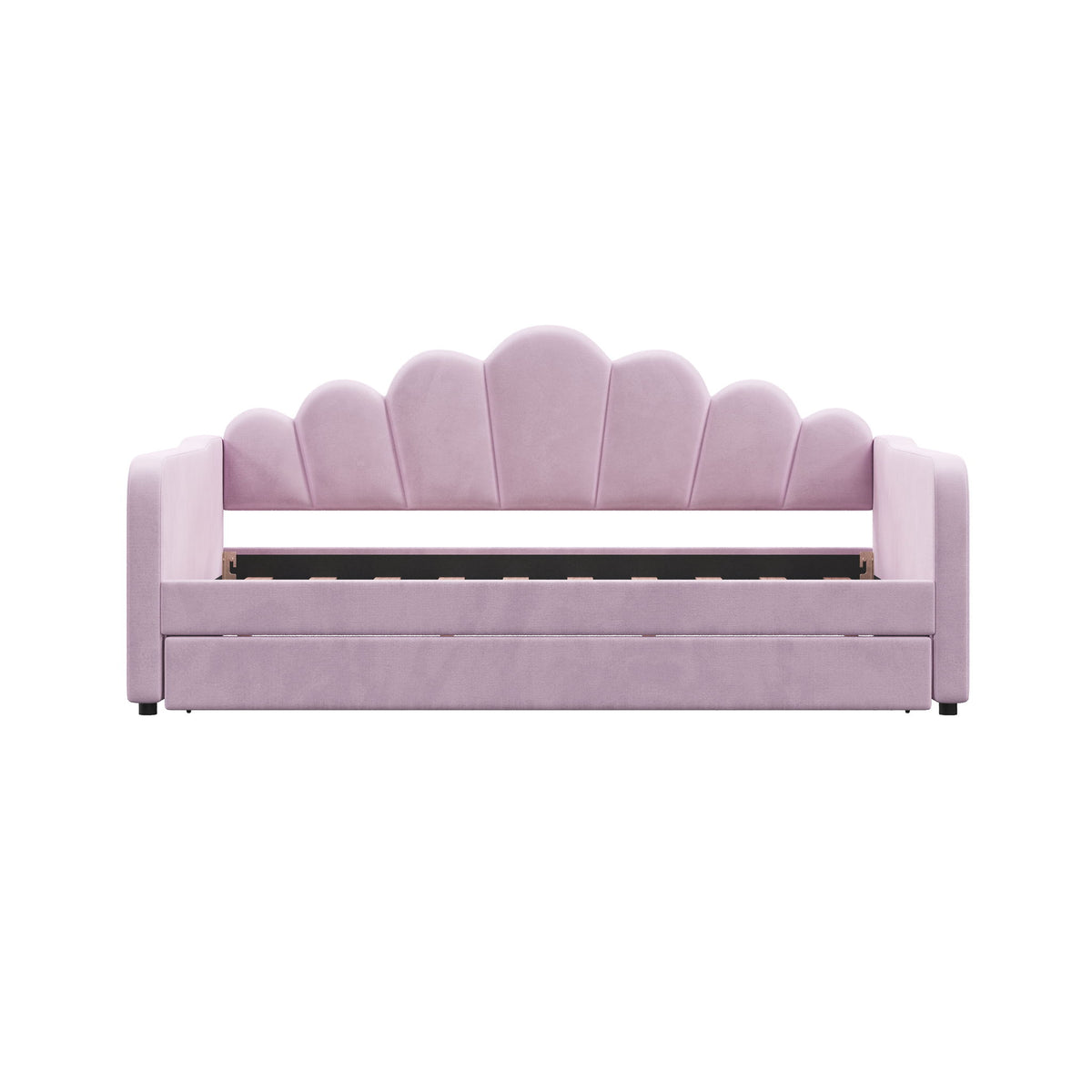 Shell Shaped Upholstered Daybed Frame With Slats