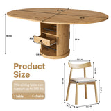Extendable Oval Dining Table Set With 4 Cushioned Chairs, 2 Tier Storage - Oak