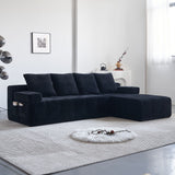L - Shaped Sectional Sofa With Side Pockets, Wireless Charging, USB Ports, Cup Holder, Bluetooth Speaker, Reversible Lounge Chaise - Black