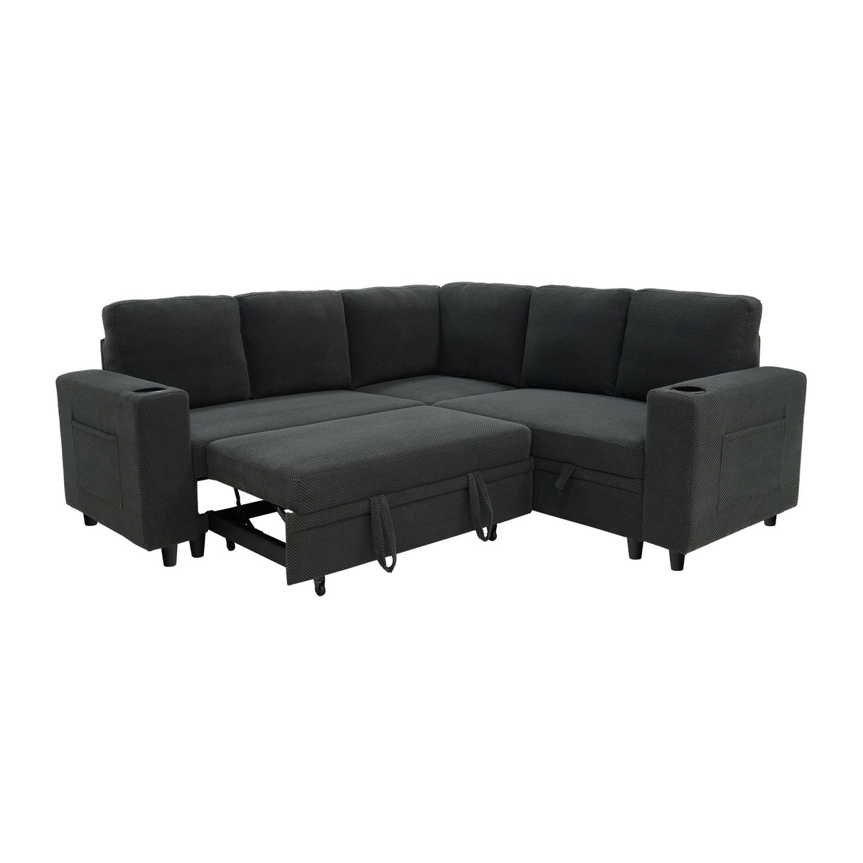 Upholstered L - Shape Sectional Sofa Bed With Pull Out Sleeper And Storage