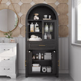 Arched Kitchen Pantry Cabinet With Adjustable Shelves And Barn Door Design