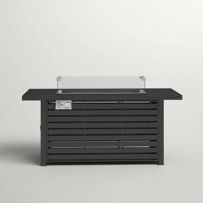 Propane Fire Pit Table Outdoor Heater Steel Construction with Lid 42x24in Black