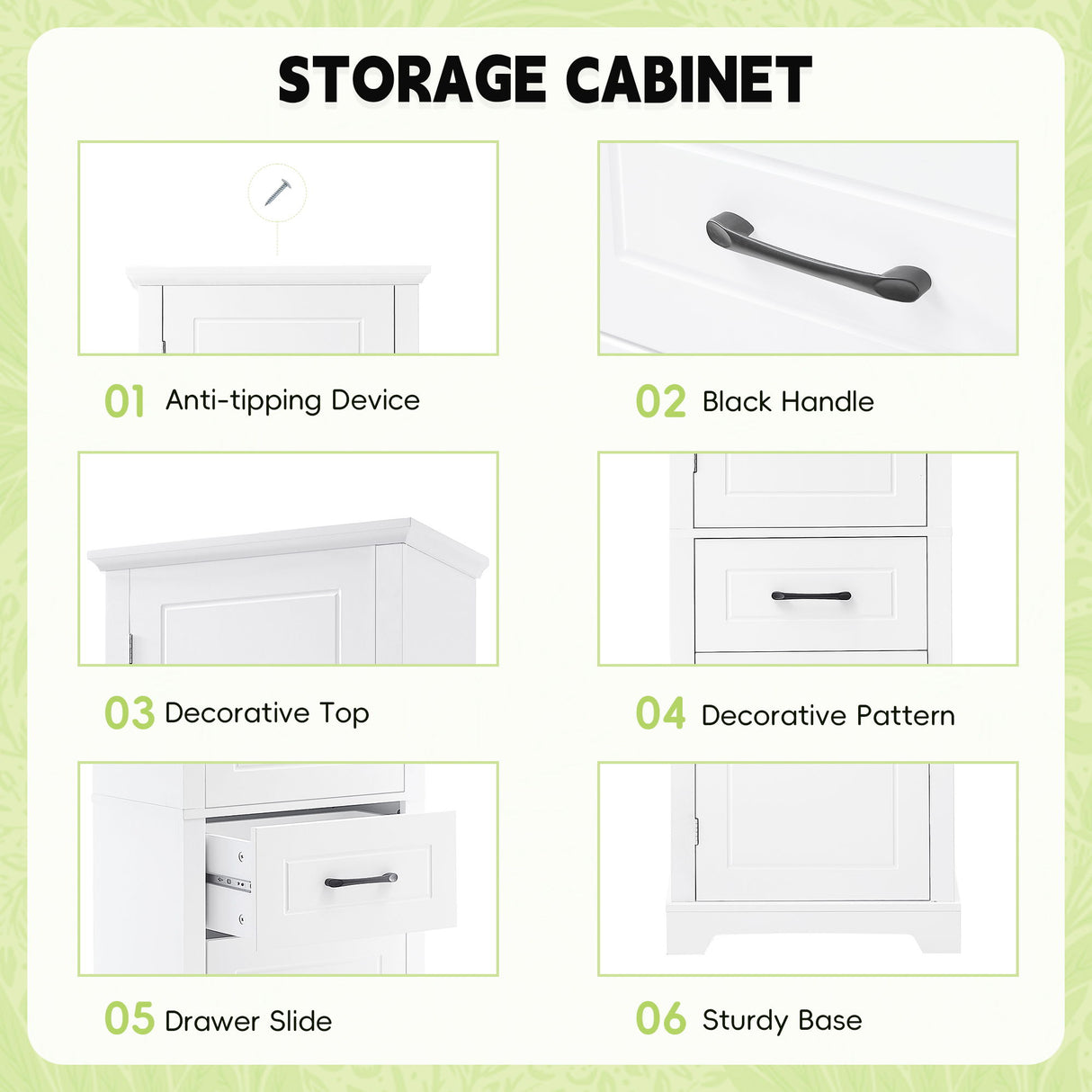 Tall Freestanding Bathroom Storage Cabinet With 2 Doors And Adjustable Shelves