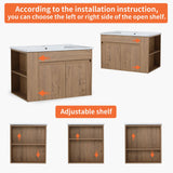 Wall Mounted Bathroom Vanity With Basin And Adjustable Open Shelf